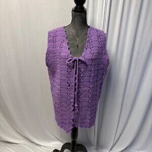 Handmade Purple Crochet Vest Womens XL Sleeveless Cardigan Hippie Grandmacore